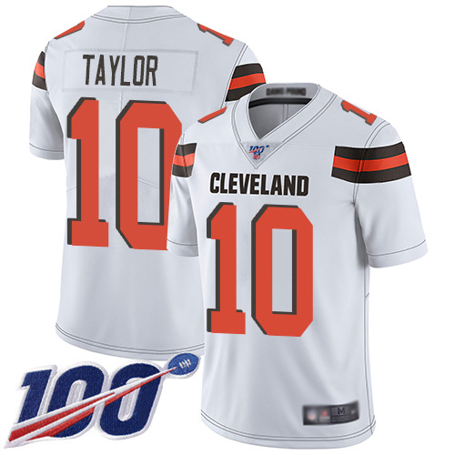 Cleveland Browns Taywan Taylor Men White Limited Jersey #10 NFL Football Road 100th Season Vapor Untouchable->women nfl jersey->Women Jersey